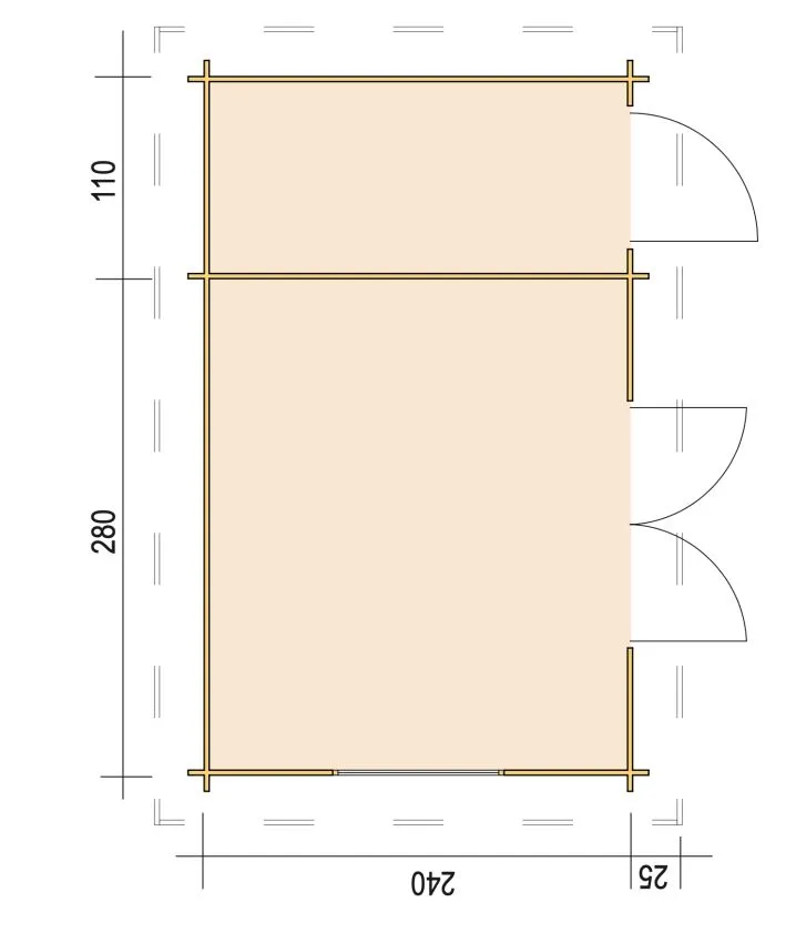 Zuluna Blockhaus 390x240cm, Flachdach