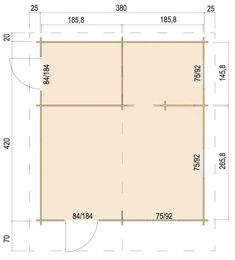 Zuluna Blockhaus 380x420cm, Satteldach