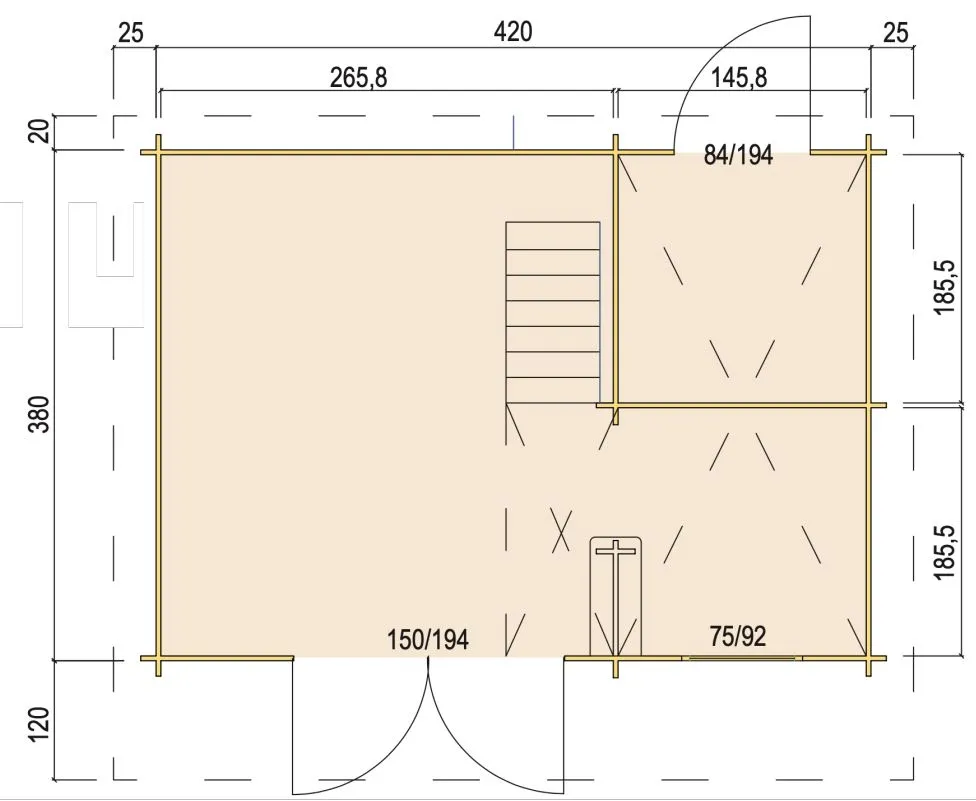 Zuluna Blockhaus 420x380cm, Satteldach